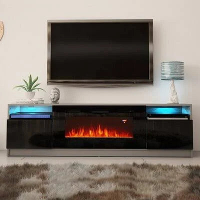 Delaine TV Stand for TVs Up to 90x22 with Electric Fireplace Included Orren Ellis Color: Dark Gray/Black