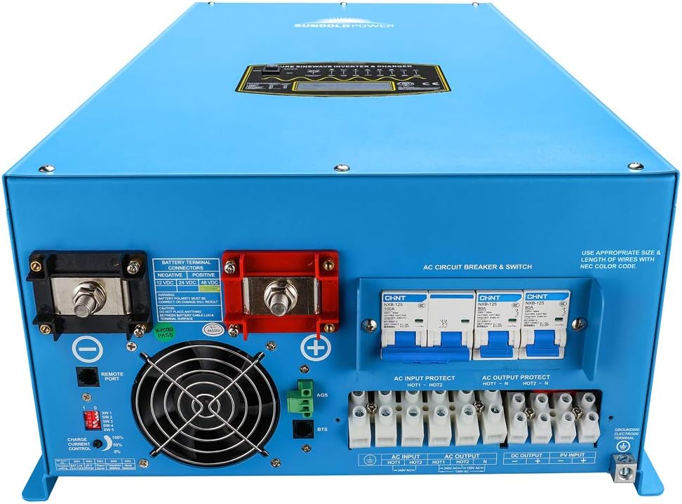 SUNGOLDPOWER 18000W Peak 54000W Split Phase Pure Sine Wave Power Inverter,Low Frequency Inverter DC 48V AC Input 240V AC Output 120V 240V Converter, with 40A MPPT Solar Charger Controller 18KW