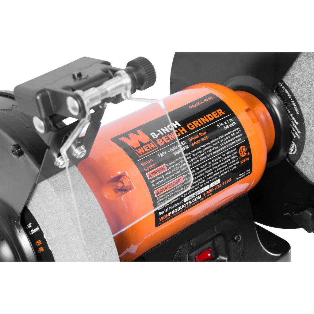 Wen 4282 4.8-Amp 8x22 Bench Grinder with LED Work Lights and Quenching Tray