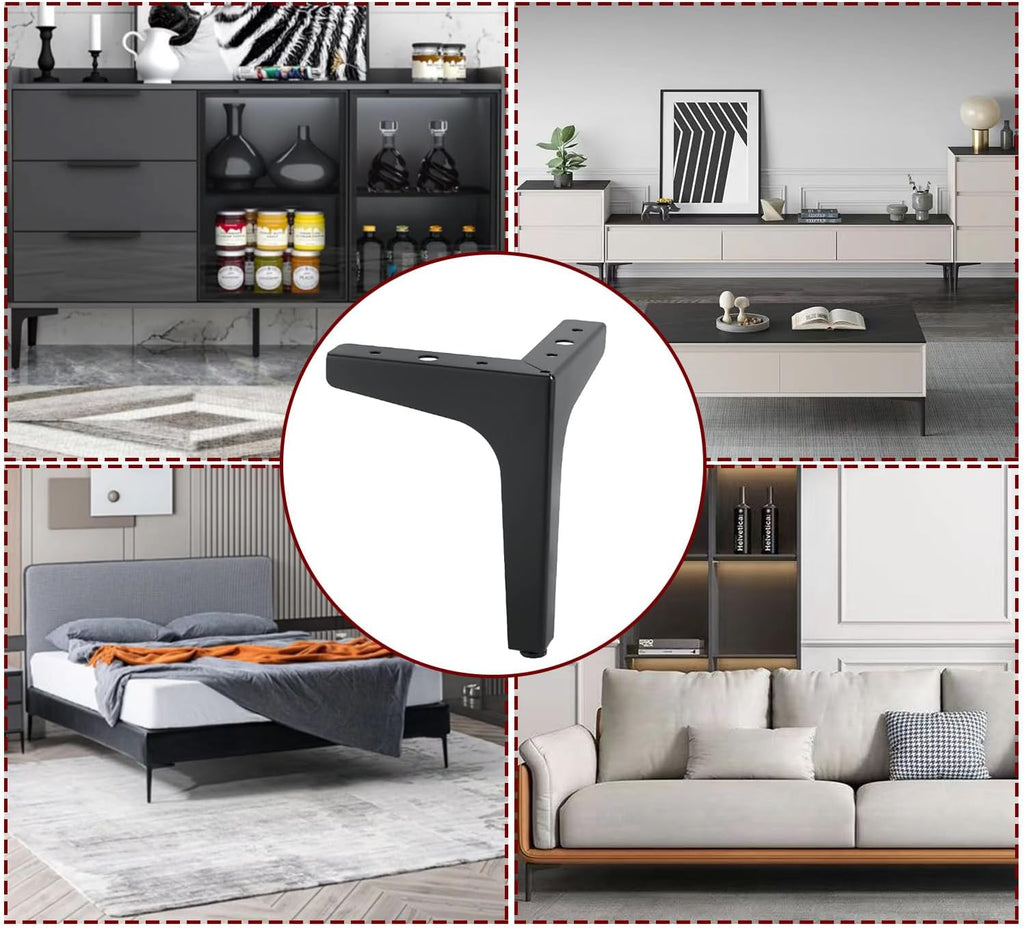 4 Inch Furniture Legs Modern Metal Cabinet Legs Set of 4, Furniture Feet Black Dresser Legs DIY Replacement Feet for Table Sofa Nightstand Chair Couch Ottoman Cabinet