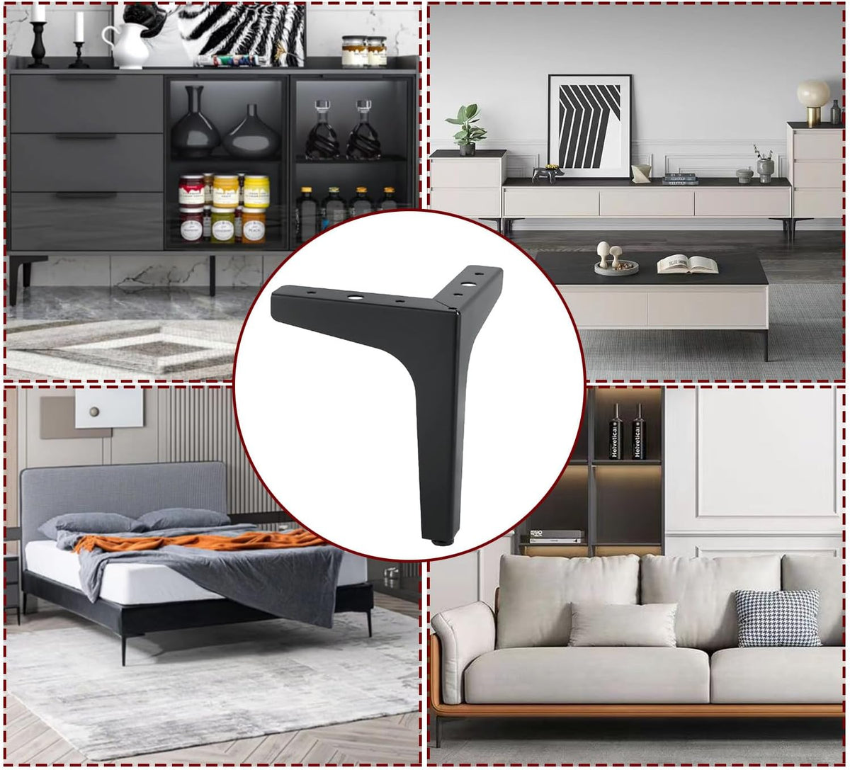 4 Inch Furniture Legs Modern Metal Cabinet Legs Set of 4, Furniture Feet Black Dresser Legs DIY Replacement Feet for Table Sofa Nightstand Chair Couch Ottoman Cabinet