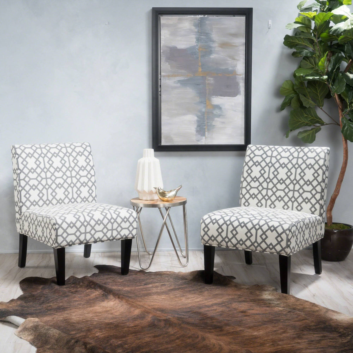 Set of 2 Kassi Accent Chair Geometric Patterned Gray - Christopher Knight Home