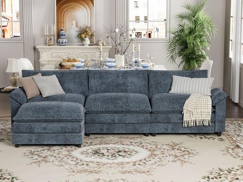 YESHOMY Sectional Modular Sofa U Shaped Chenille Fabric Couch with High Supportive & Soft Sponges and Removable Ottoman, Sleeper Comfy Upholstered Furniture for Living Room, Grey