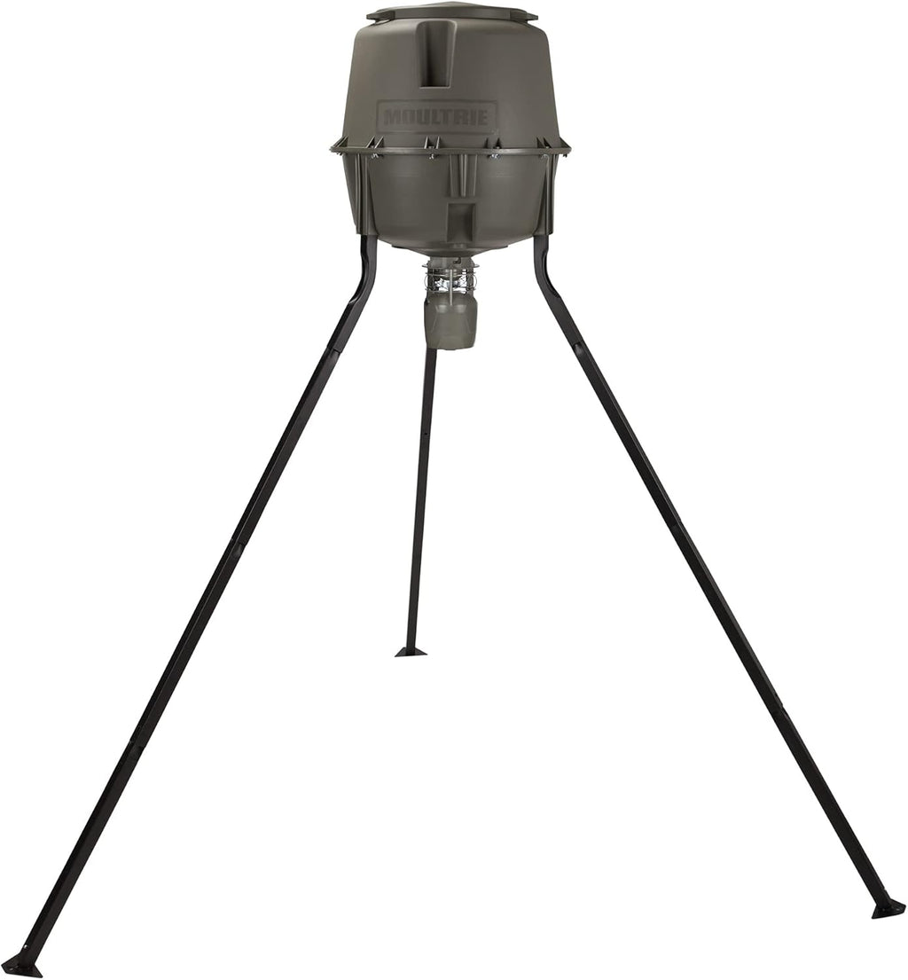 Moultrie 30 Gallon Spin Cast Deer Feeder Tripod 200 Pound Capacity Molded Plastic Tools-Free Assembly