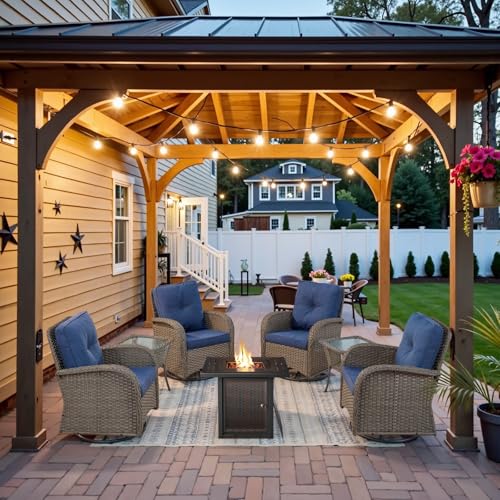 Patio Wicker Chairs Swivel Rocker - Outdoor Swivel Rocking Chairs Set of 2 with Rattan Side Table, Patio Swivel Glider Chair 3 Piece Patio Furniture Sets for Deck Porch Pool Brown/Blue