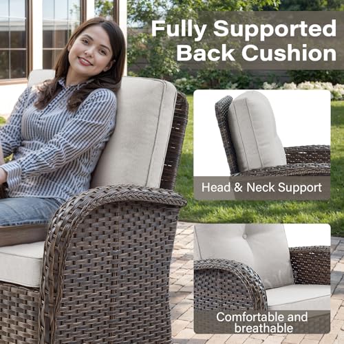 Patio Wicker Chairs Swivel Rocker - Outdoor Swivel Rocking Chairs Set of 2 with Rattan Side Table, Patio Swivel Glider Chair 3 Piece Patio Furniture Sets for Deck Porch Pool Brown/Blue