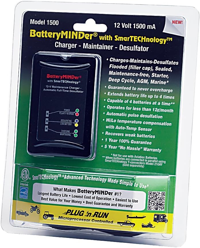 BatteryMINDer 1510: 12 Volt-1.5 Amp Battery Charger, Battery Maintainer, and Battery Desulfator ?C Designed for Cars, Trucks, Motorcycles, ATV, Boats, RV