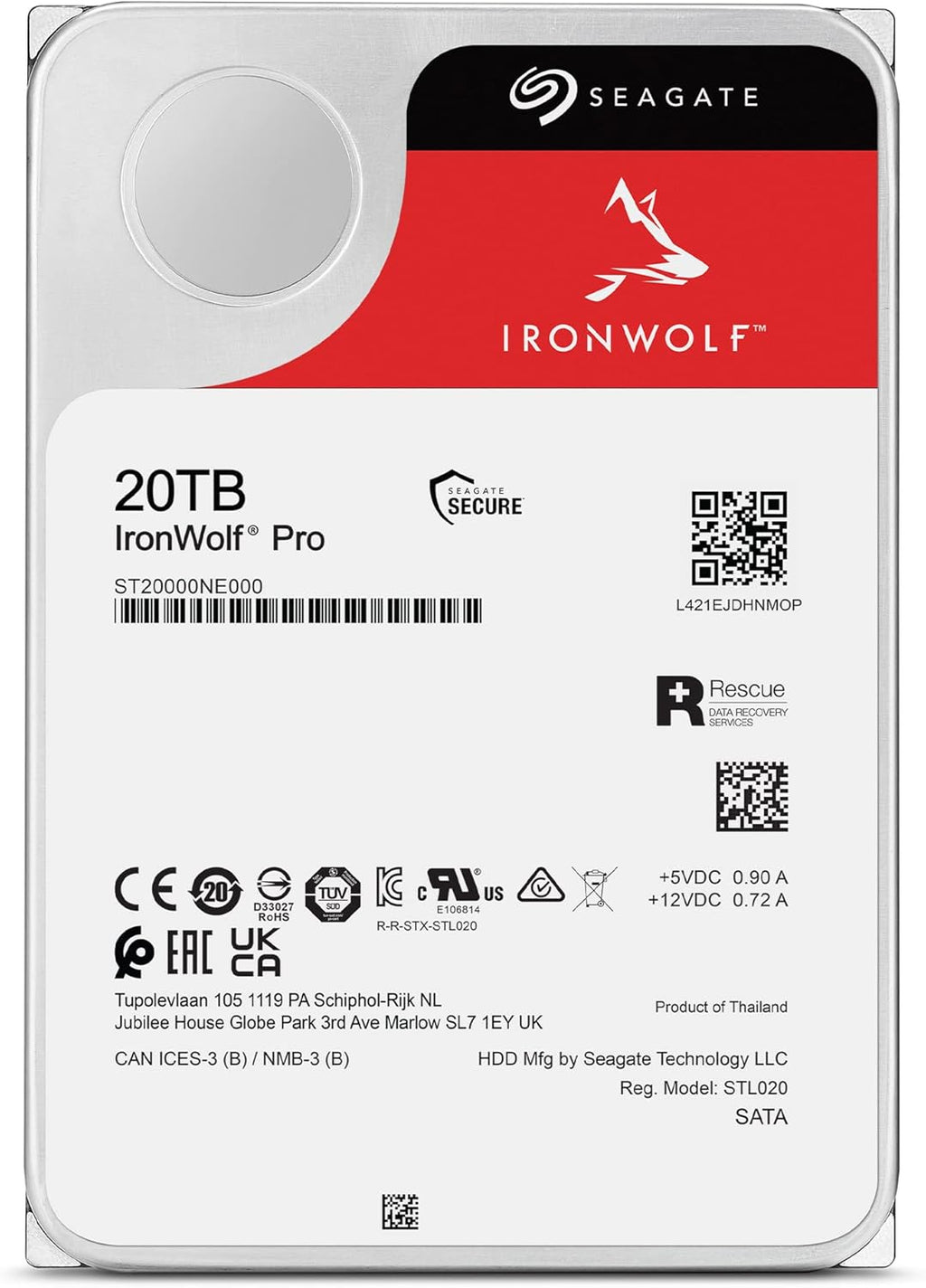 Seagate IronWolf Pro 20TB NAS Internal Hard Drive HDD ?C CMR 3.5 Inch SATA 6Gb/s 7200 RPM 256MB Cache for RAID Network Attached Storage, Rescue Services (ST20000NE000)