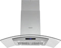 FIREGAS Island Range Hood 36 inch 450 CFM with Chimney,Tempered Glass,4 LED Lights,3 Speed Fan,Touch Control,Permanent Filter,Charcoal Filter,Stainless Steel,Island Mount,Ceiling Mount
