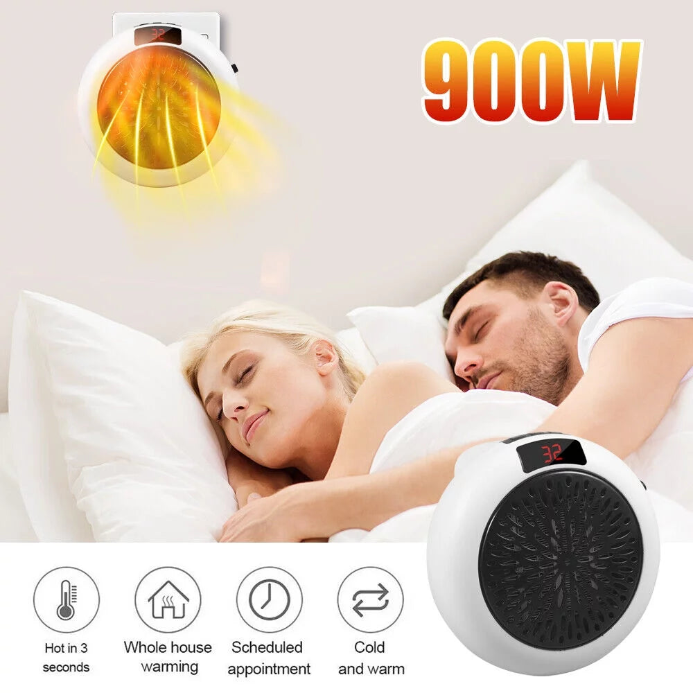JahyShow Plug-in Electric Heater Fan - 900W Wall Sockets with Remote Timer - Digital Thermostat