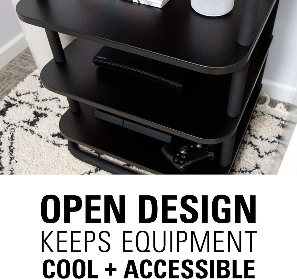 Sanus AV Media Stand with Built-in Cable Mangement & Adjustable Feet - Heavy Duty Design Holds 400lbs of Audio/Video Components - Features Simple 15-Minute Install & Includes All Hardware