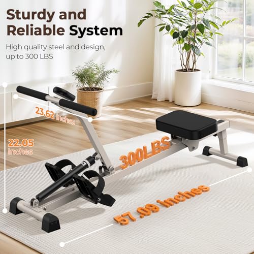 Feierdun Compact Adjustable Rowing Machine for Home 300LBS Weight Capacity with 12 Levels of Resistance for Complete Body Workouts Foldable Hydraulic Rower for Home