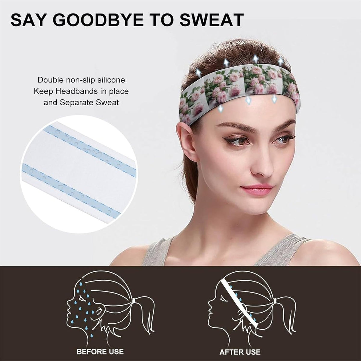 Sweatband Sports Headbands for Women Flowers on White Table Headband Stretchy Head Bands Moisture Wicking Workout Headband Fashionable Hairbands for Workout Yoga Running Gym Unisex Hairband