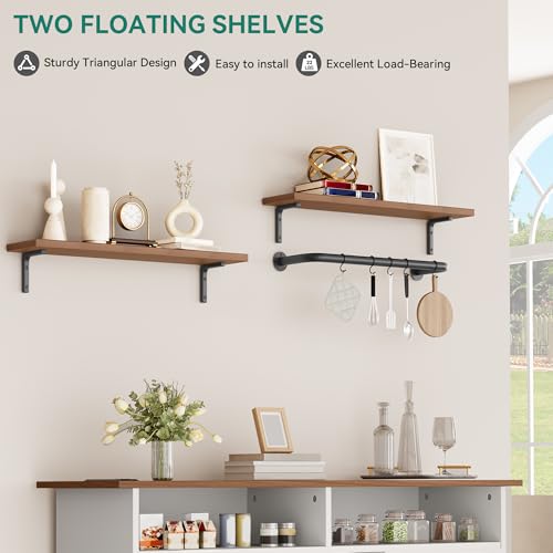 YITAHOME Buffet Cabinet, 47 Farmhouse Coffee Bar with Power Outlet, Floating Shelves, Multi-Functional Storage Sideboard Cabinet for Kitchen and Living Room (Rustic Brown)