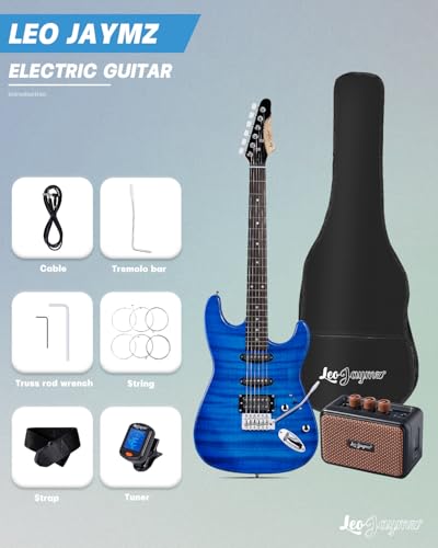 Leo Jaymz 39 Full Size ST Style Electric Guitar Starter Kit with SSH Pickup, 5W Portable Amp, Tuner, Gig Bag, Strap & Accessories (Violet Ocean)