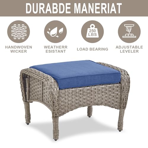Patio Wicker Chairs Swivel Rocker - Outdoor Swivel Rocking Chairs Set of 2 with Rattan Side Table, Patio Swivel Glider Chair 3 Piece Patio Furniture Sets for Deck Porch Pool Brown/Blue