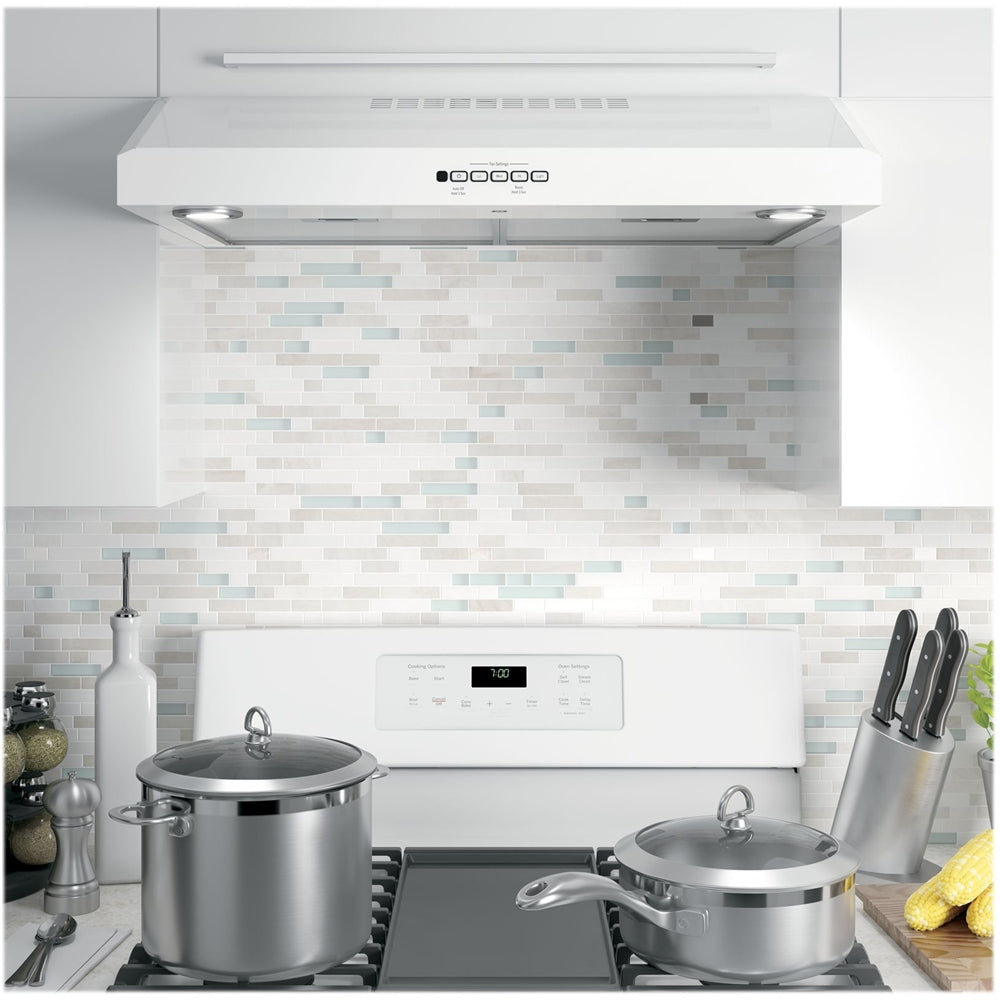 GE - 30 Convertible Range Hood - White on white