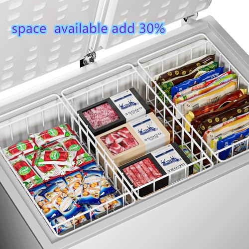 Freezer Wire Baskets, Kitchen Storage Organizer Bins for Chest and Upright Freezer, Refrigerator Dividers Containers with Handles - Pearl White (3)