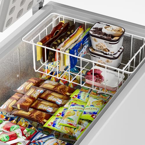 Freezer Wire Baskets, Kitchen Storage Organizer Bins for Chest and Upright Freezer, Refrigerator Dividers Containers with Handles - Pearl White (3)