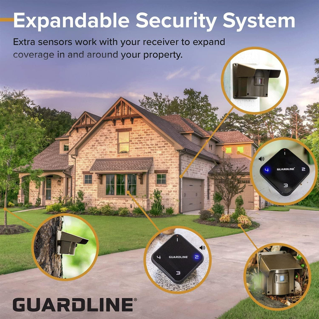 Guardline Wireless Driveway Alarm - Motion Sensor Alarm Set with 4 Sensors and 1 Receiver - 500 Foot Range - Weatherproof, Outdoor Security Alert System for Home & Property?