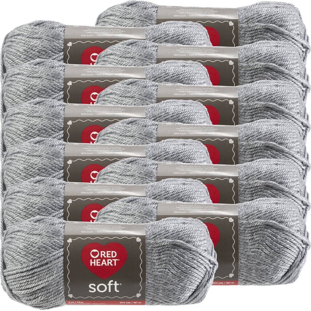 Red Heart Soft Yarn - Light Grey Heather, Multipack of 12
