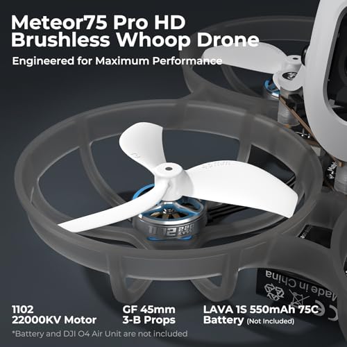 BETAFPV Meteor75 Pro Brushless Whoop Quadcopter with Matrix 1S 3IN1 HD FC, 1102 22000KV Motor, 45mm 3-Blade Prop Compatible for O4 Air Unit for FPV Filmmakers Enthusiasts Flight Indoor Outdoor - PNP