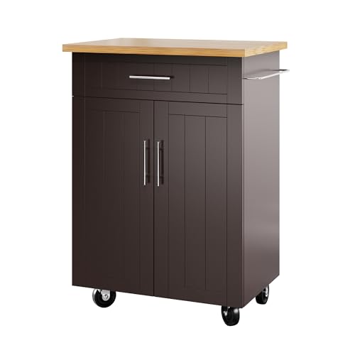 Shintenchi Kitchen Island Cart with Storage,Rolling Side Table on Wheels with Large Worktop, Cabinet,Towel Rack and Drawers for Kitchen,Dinning Room, White