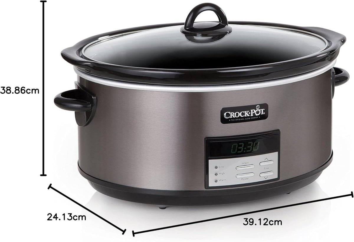 Crock-Pot Large 8-Quart Programmable Slow Cooker with Auto Warm Setting Black Stainless Steel