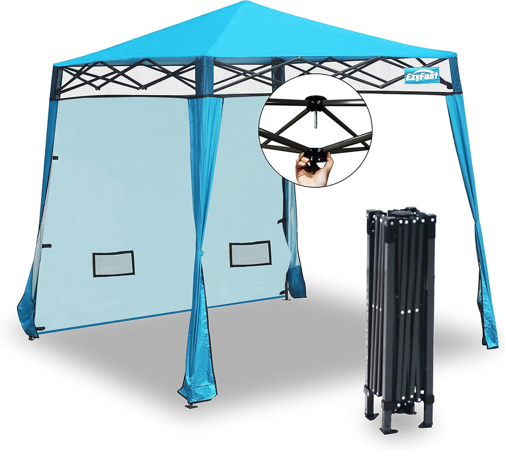 EzyFast Elegant Pop Up Beach Shelter, Compact Instant Canopy Tent, Portable Sports Cabana, 7.5 x 7.5 ft Base / 6 x 6 ft top for Hiking, Camping, Fishing, Picnic, Family Outings (6 x 6, A Khaki)