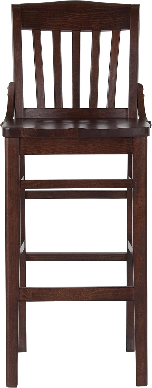 Flash Furniture HERCULES Series School House Back Walnut Wood Restaurant Barstool