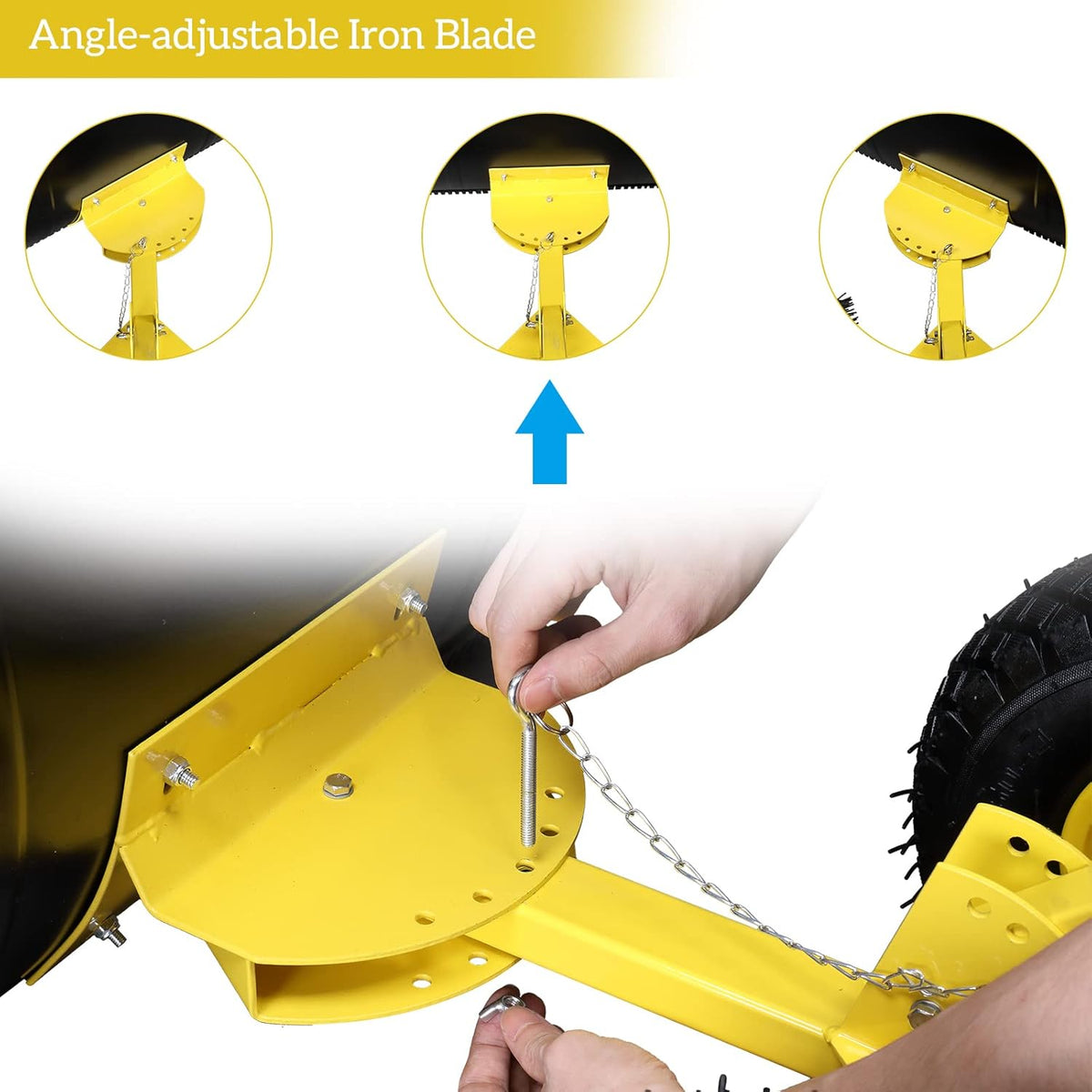 Outvita Snow Shovel with Wheels, 29 Wide 18 Long Snow Plow Shovel Angle & Height Adjustable Padded Handle Efficient Snow Clean Tool for Driveway or Pavement (Yellow)
