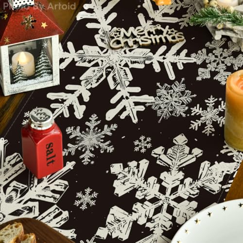 Artoid Mode Navy Blue Snowflakes Christmas Table Runner, Seasonal Winter Holiday Kitchen Dining Table Decoration for Home Party Decor 13x72 Inch