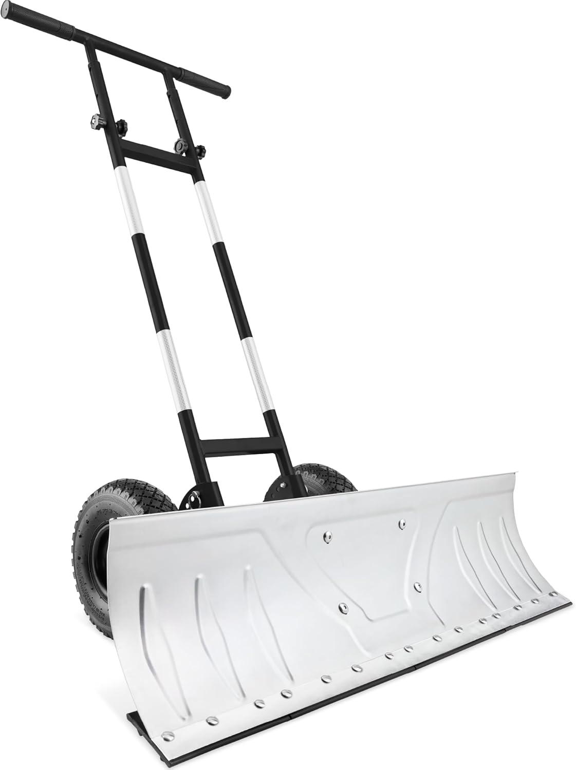 Best Choice Products 36in Galvanized Blade Heavy-Duty 2-Wheel Snow Pusher Hand Plow for Snow Removal w/Wheels, Adjustable Handle, Blade Angle - Black