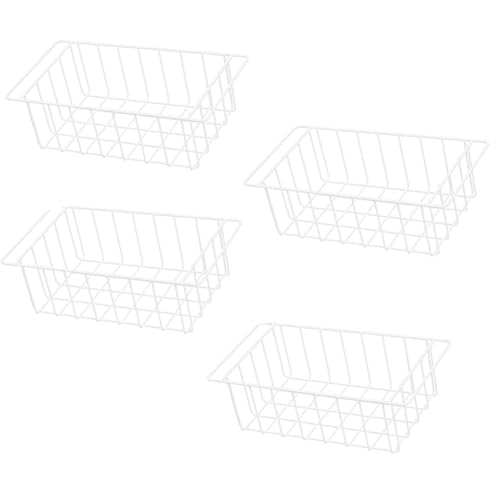 Freezer Wire Baskets, Kitchen Storage Organizer Bins for Chest and Upright Freezer, Refrigerator Dividers Containers with Handles - Pearl White (3)