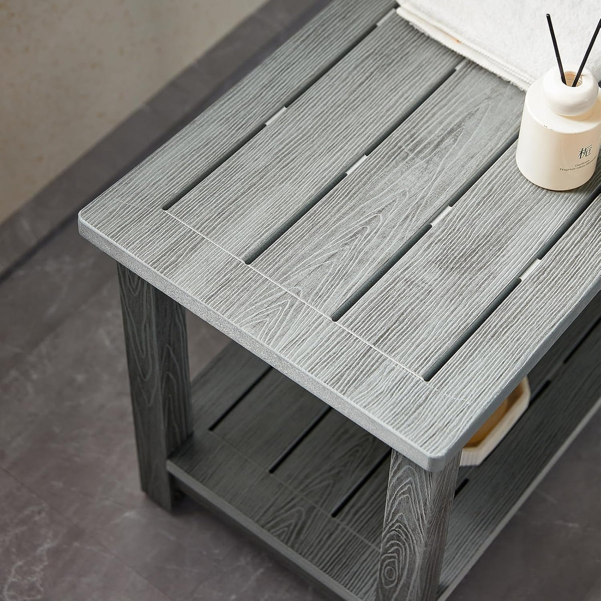 HDPS Shower Bench Seat, Poly Lumber Bathroom Stool for Inside Shower Waterproof, Foot Rest Stool for Shaving Legs with Adjustable Feet, Plastic Spa Bath Chair Seat for Bathroom, Non-Slip, Brown