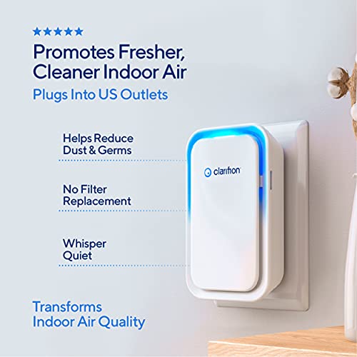 Clarifion - Negative Ion Generator with Highest Output (10 Pack) Filterless Mobile Ionizer & Travel Air Purifier, Plug in, Eliminates: Pollutants, Allergens, Germs, Smoke, Bacteria, Pet Dander & More