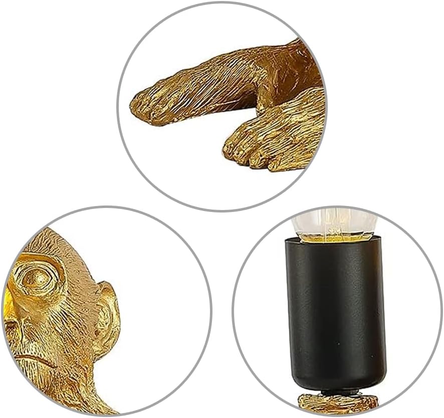 Resin Monkey Table Lamp,Industrial Table Lighting Fixture Vintage Resin Unique Sitting Monkey Table Lamp for Dining Living Room Bedroom Bar Cafe Decorative Hanging Lamp,Golden