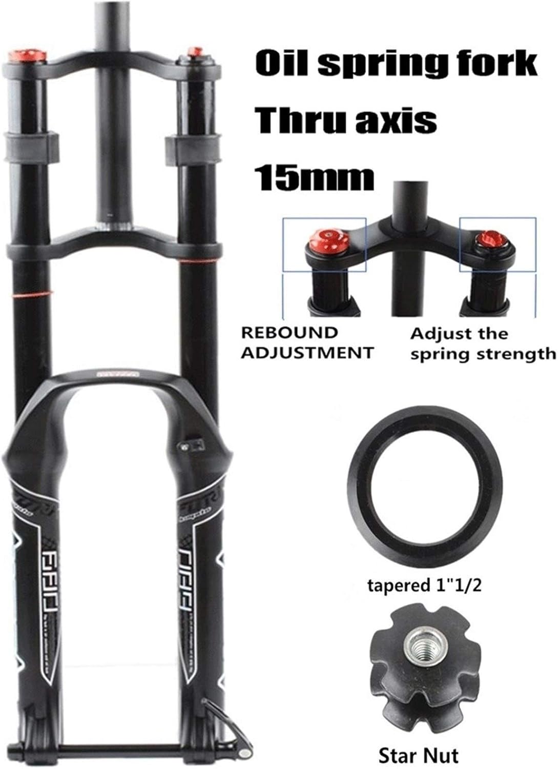 ZHUOYA Bicycle Suspension Fork 26/27.5/29 Hydraulic Double Shoulder Disc Brake Magnesium Alloy Rappelling Damping/AM/FR Travel 130mm (A Black)