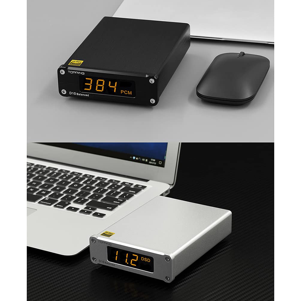 Topping D10 Balanced USB Converter HiFi Converters TRS/XLR/Opt/Coax Output ES9038Q2M XMOS XU208 PCM384KHz DSD256 Digital to Analog Converter Home Audio DAC (Black)