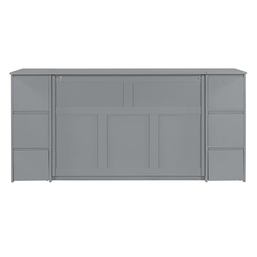 Twin Size Murphy Beds with Charging Station and Storage Drawers, Wood Cabinet Bed Frame, Wall Bed with Outlet & USB Ports for Home Office Studio, White