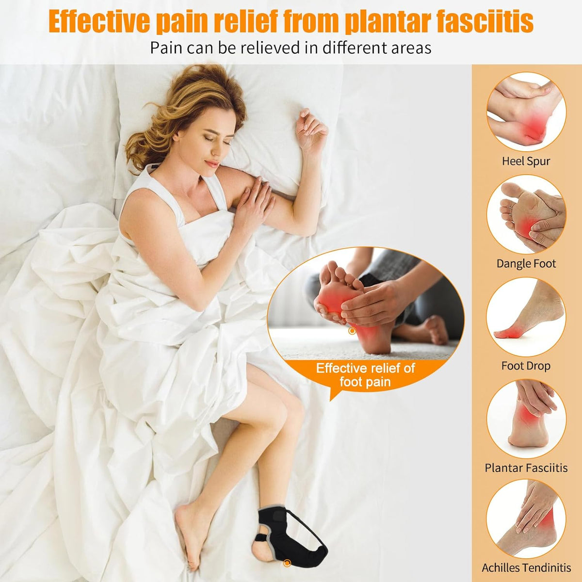 Plantar Fasciitis Night Splint Sock Upgraded Plantar Fasciitis Brace with Support Plate for Women Men for Achilles Tendonitis Foot Drop Heel Spur Pain Relief Black (Small)