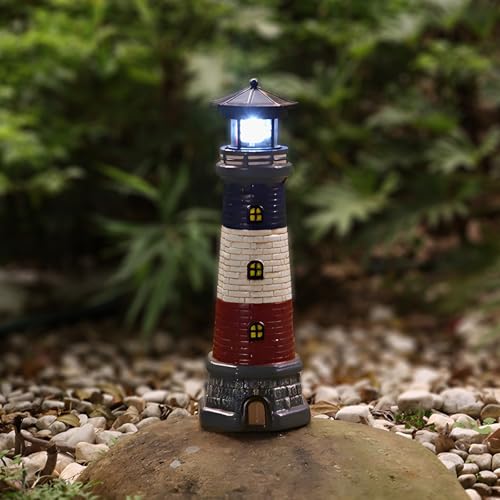 Garden Outdoor Statues, Waterproof Lighthouse Lights Lawn Decor; Automatic Rotating Solar Lights for Yard, Patio, Ground, Tabletop Decoration; Unique Housewarming Gifts - Red