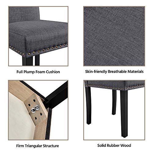 Yaheetech Upholstered Parsons Dining Chairs Set of 6, Fabric Dining Room Chairs Side Chair with Nailhead Trim and Wood Legs for Living Room, Padded Chairs, Khaki(3 Package)