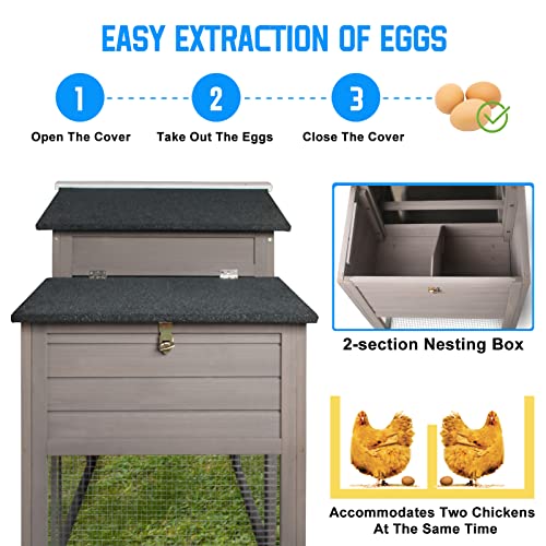 Chicken Coop and Run, Two Story Rabbit Hutch Indoor Outdoor, Wooden Hen House with Nesting Box Rabbit Cage, Ramp, Deep No Leak Pull Out Tray, for Chick, Bunny(Black)