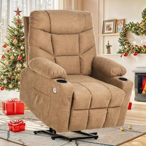 YITAHOME Power Lift Recliner Chair, Modern Fabric Recliner Chair with Massage and Heat, Spacious Seat, USB Ports, Cup Holders, Remote Control, Suitable for Living Room Dark Grey2