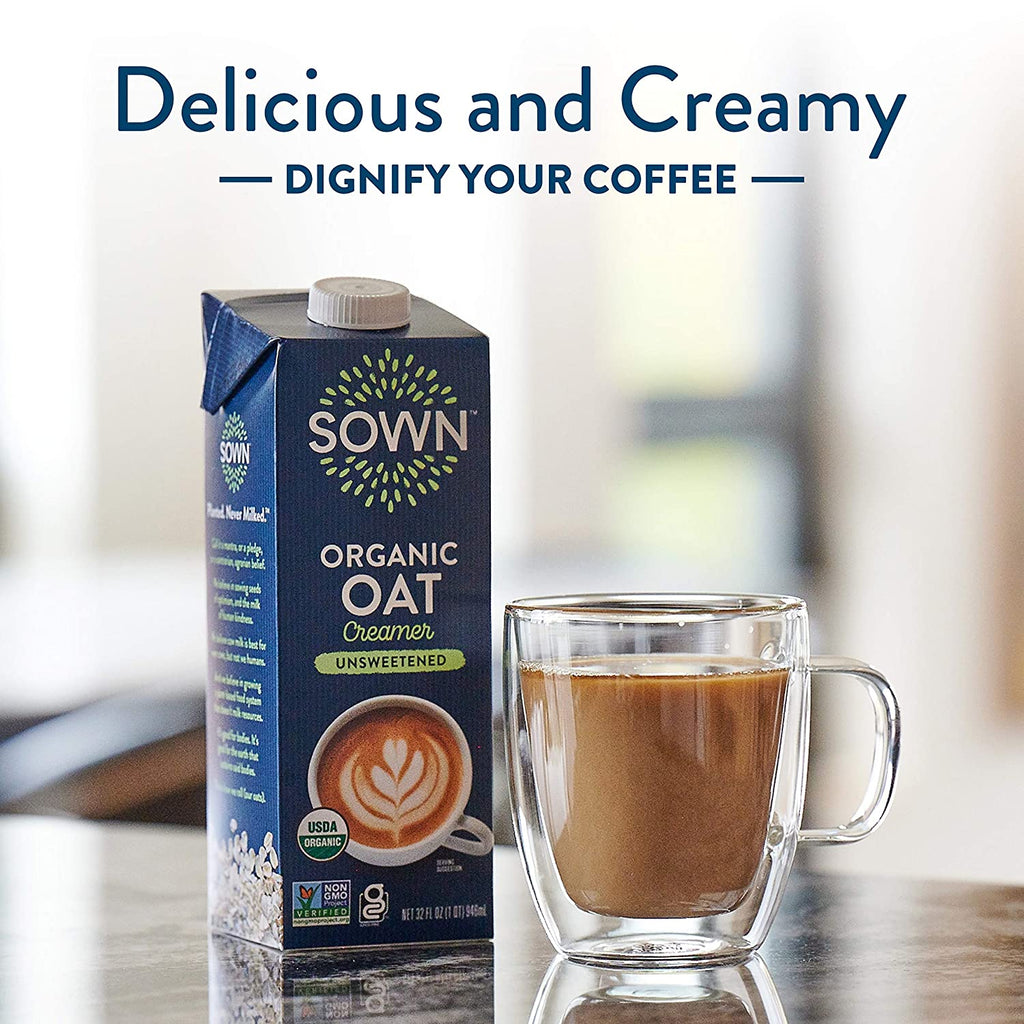 SOWN Organic Oat Creamer Unsweetened - Barista Oat Milk Non Dairy Coffee Creamer - Plant Based, Dairy-Free, Vegan, 0g Added Sugar, Gluten-Free, Non-GMO, Shelf Stable - 32oz (Pack of 6)