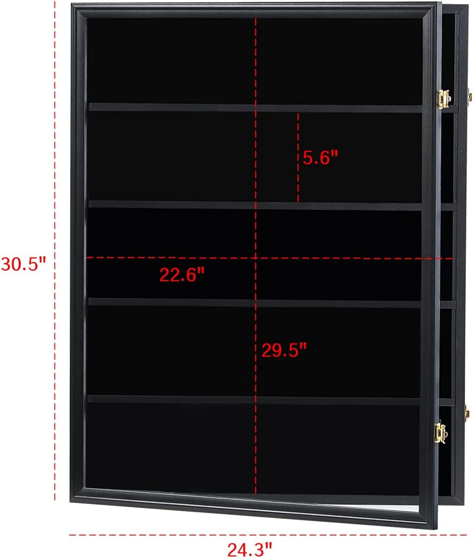 35 Graded Sports Card Display Case - Baseball Card Display Frame with UV Protection Clear View Lockable Wall Cabinet for Basketball Collectible Trading Card Black Finish
