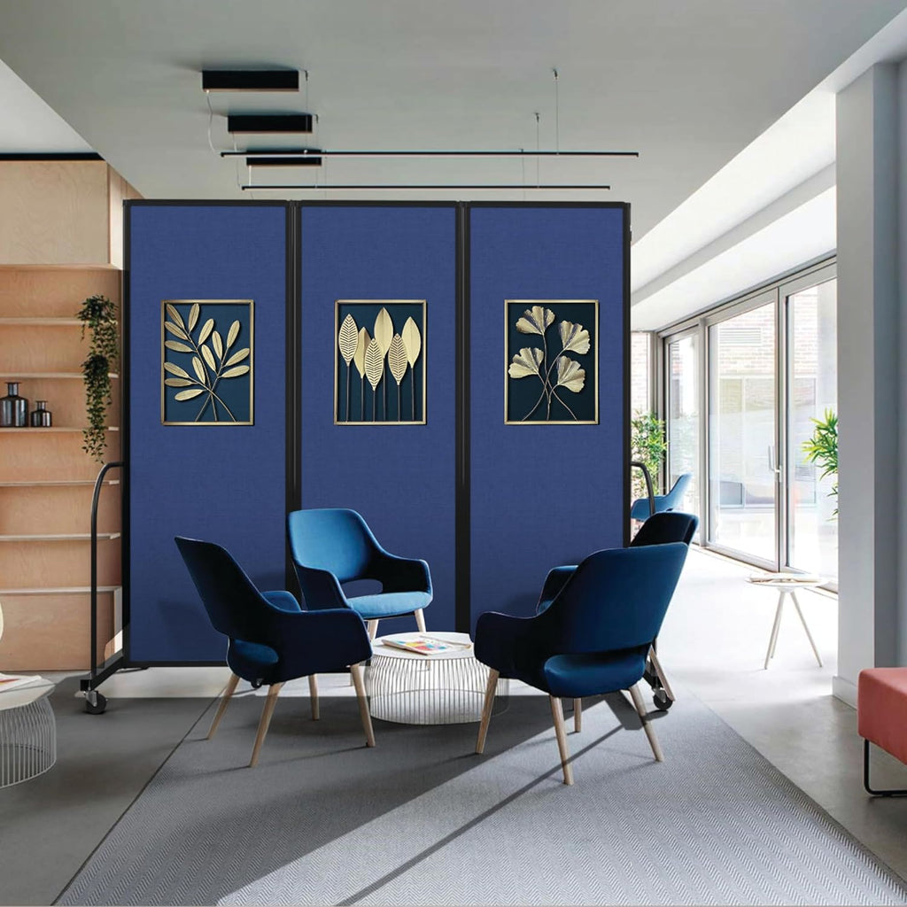 Standard Room Divider with Metal Frame, Folding Portable Partition Privacy Walls for Schools and Offices 7'6 Tall x 8'7 Wide Navy