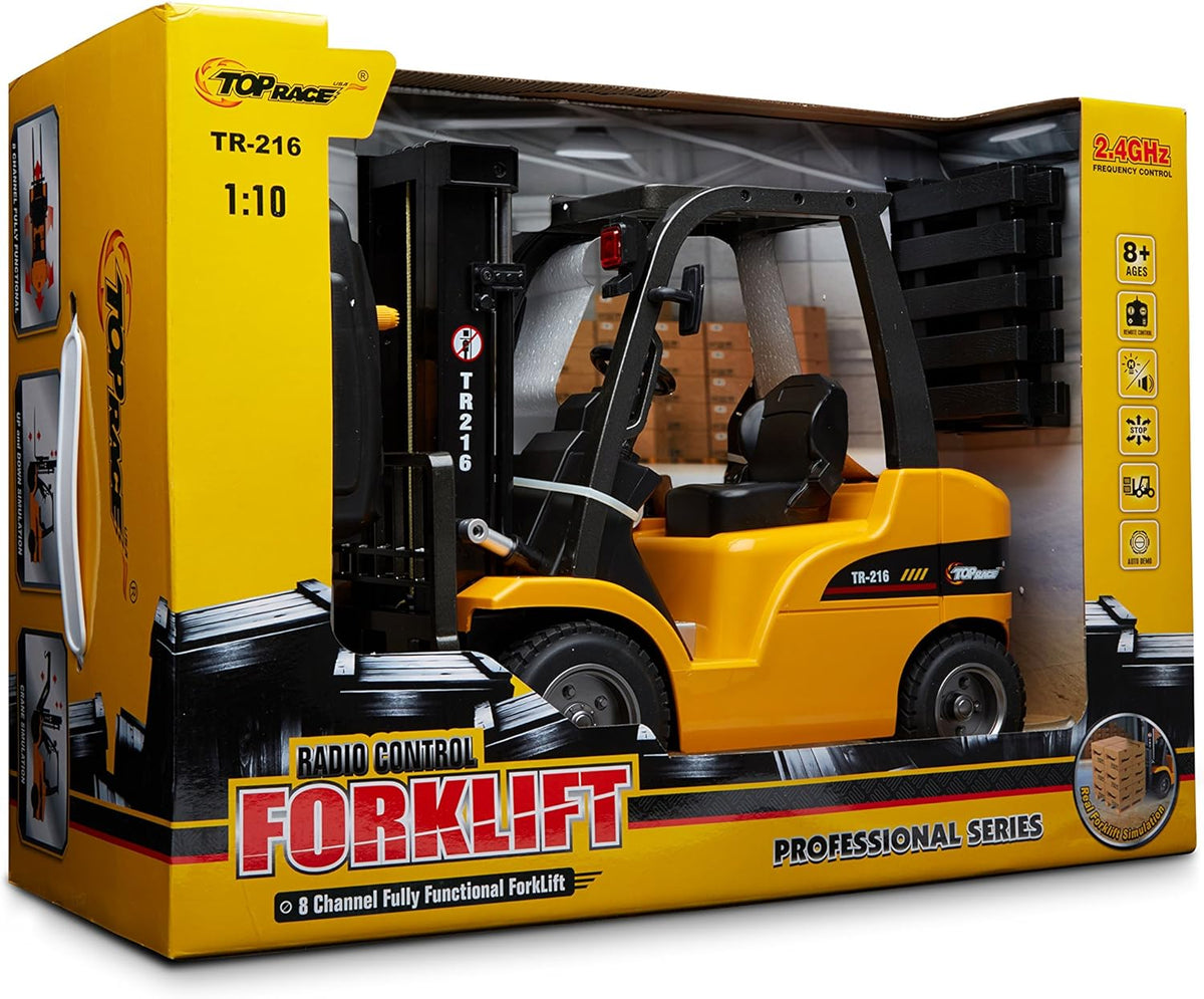 Top Race Jumbo Remote Control Forklift 13 Inch Tall, 8 Channel Full Functional Professional RC Forklift Construction Toys, High Powered Motors, 1:10 Scale - Heavy Metal - (TR-216)