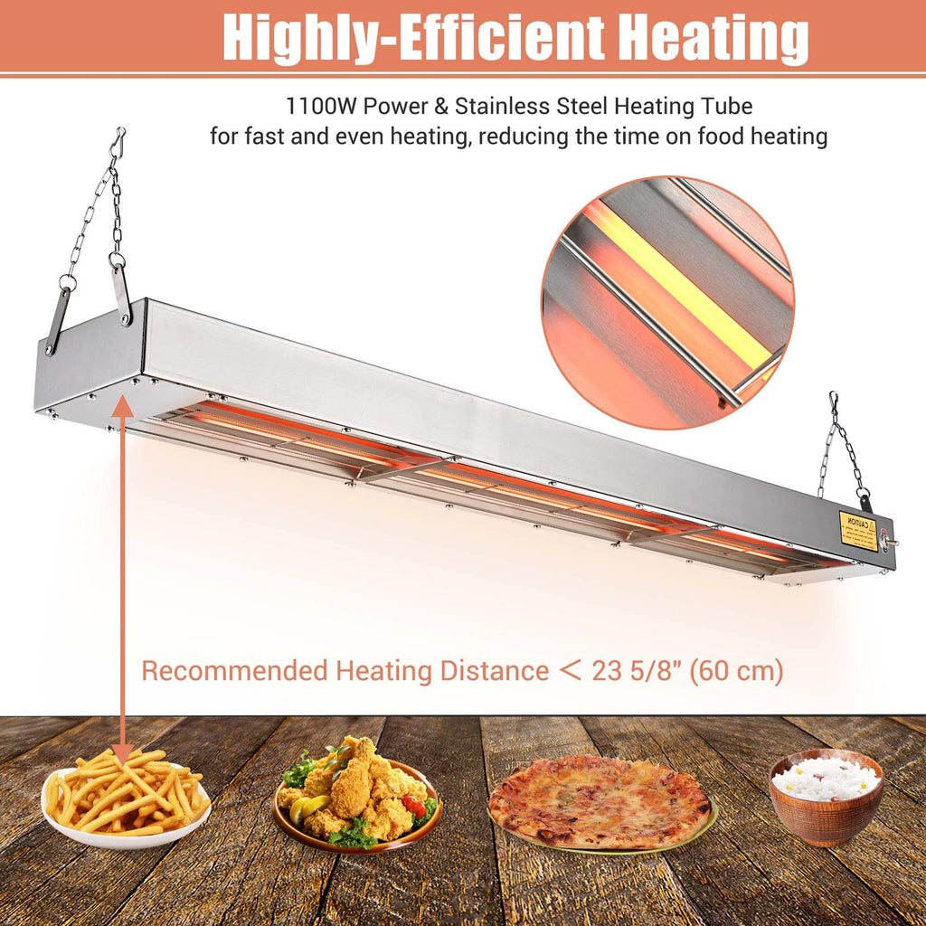 WeChef 43 Commercial Food Warmer 1100W Electric Strip Heater Stainless Steel Heating Lamp for Restaurant